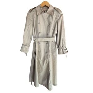 London Fog Belted Trench Coat Tan Women's Sz 8P Light Academic Vintage Preppy
